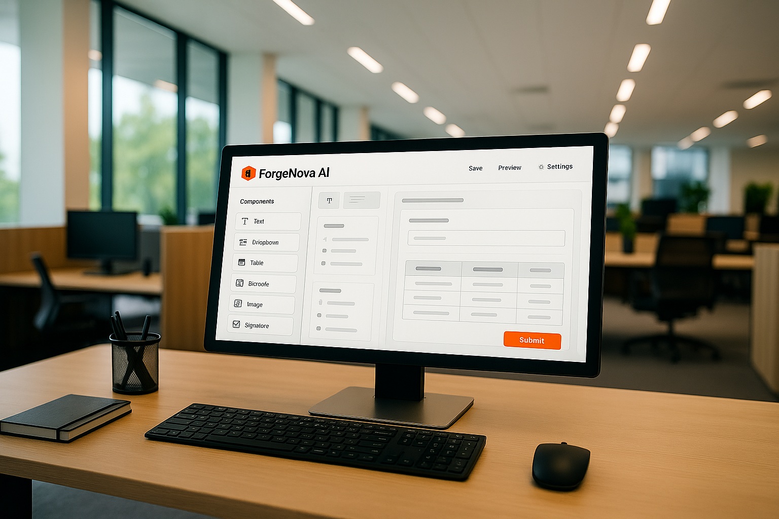 ForgeNovaAI Visual Builder app designer interface