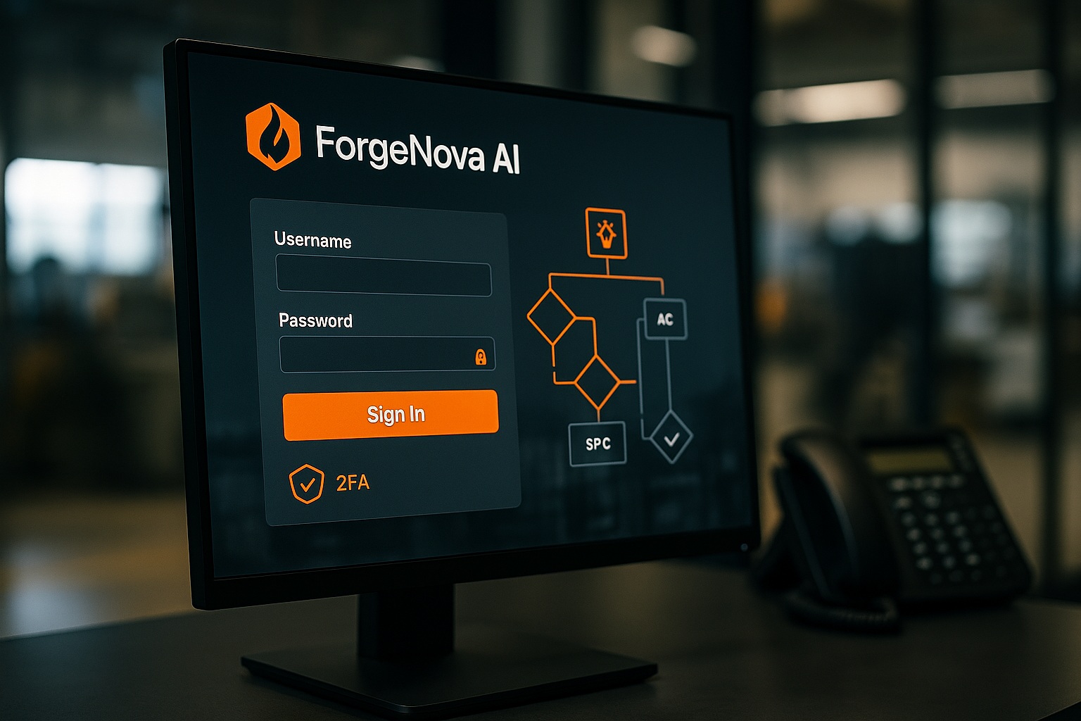 ForgeNovaAI login screen with 2FA